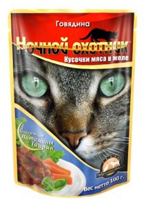 Паучи для кошек Ночной охотник говядина в желе 0,1 кг.